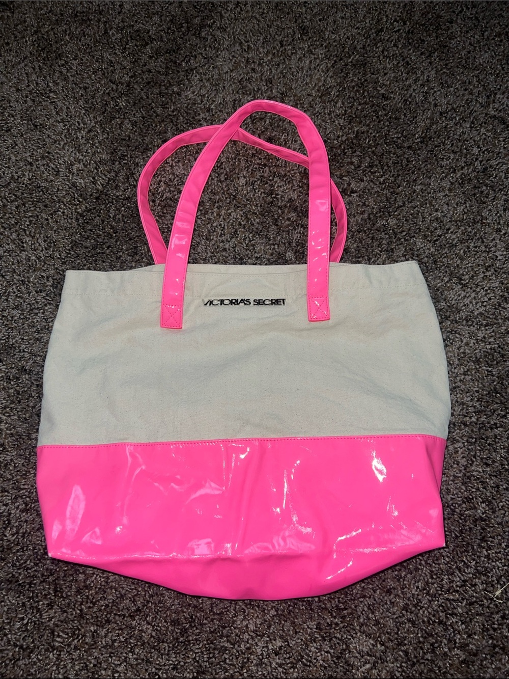 Victoria's Secret Pink and Cream Patent-Trim Tote